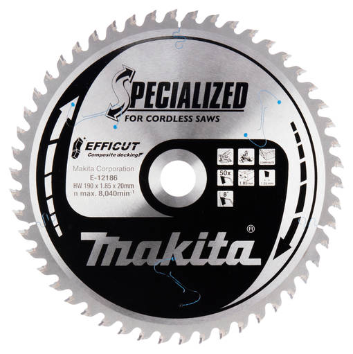 MAKITA Pyörösahanterä 190 x 20 x 1,85 mm, Z-50 komposiittilaudalle E-12251 / E-12186 - Jiiri- ja pöytäsahojen terät - 088381584784 - 1