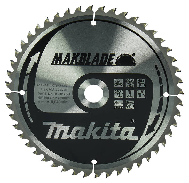 MAKITA Pyörösahanterä HM 190 mm, Z-48 B-32758 / B-08953 - Jiiri- ja pöytäsahojen terät - 088381336994 - 5