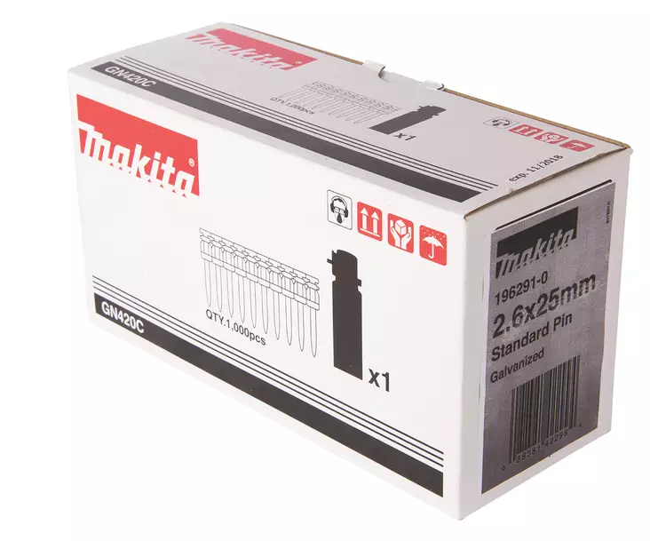 MAKITA Betoninaula- ja kaasupakkaus, 2,6 x 25 mm 196291-0 - Makita Naulat, pinnit ja hakaset - 088381422994 - 1