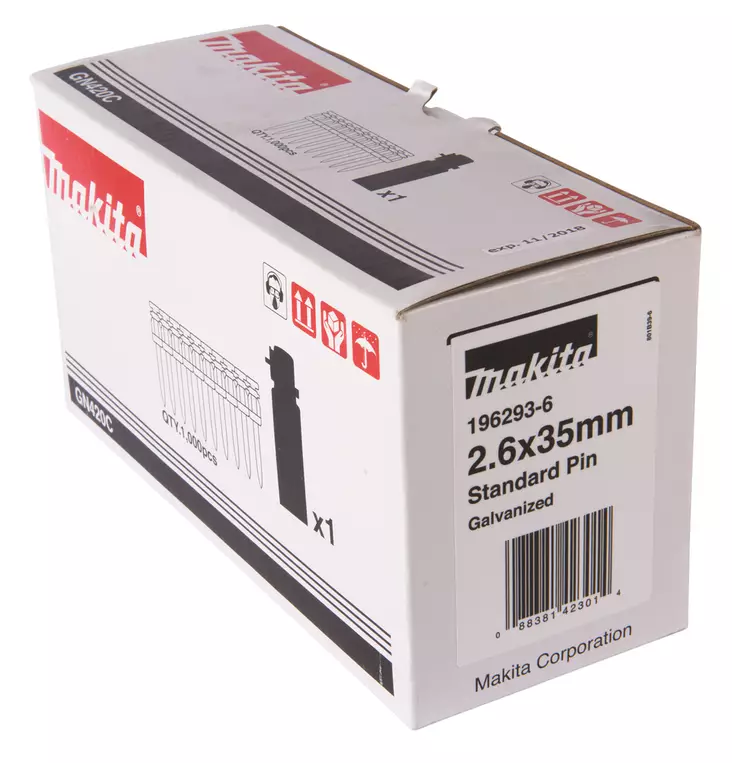 MAKITA Betoninaula- ja kaasupakkaus, 2,6 x 35 mm 196293-6 - Makita Naulat, pinnit ja hakaset - 088381423014 - 1