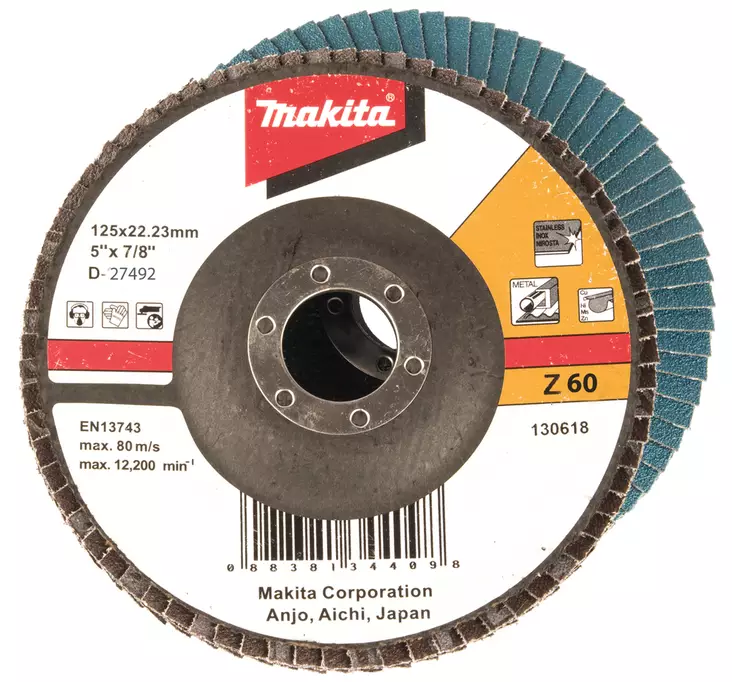 MAKITA Liuskalaikka 125mm, karkeus 60, RST, zirkoniumalumiinioksidi D-27492 - Makita Laikat - 088381344104 - 1