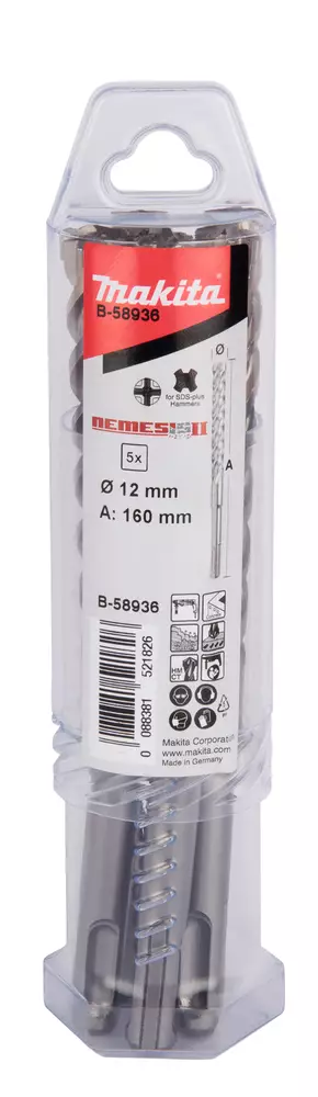 MAKITA Poranterä SDS-PLUS 12 x 165 mm, 4-leikkuinen Nemesis2 terä, 5 kpl E-14894 - Makita SDS-Plus poranterät 4-leikkuset - 088381594394 - 1