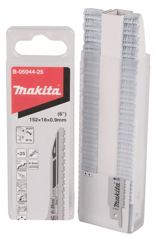 MAKITA Puukkosahanterä BiM 150 x 0,9 mm, Puu, metalli, muovi, alumiini ja teräs, 25 kpl B-05044-25 - Makita Puukkosahanterät - 088381485944 - 1