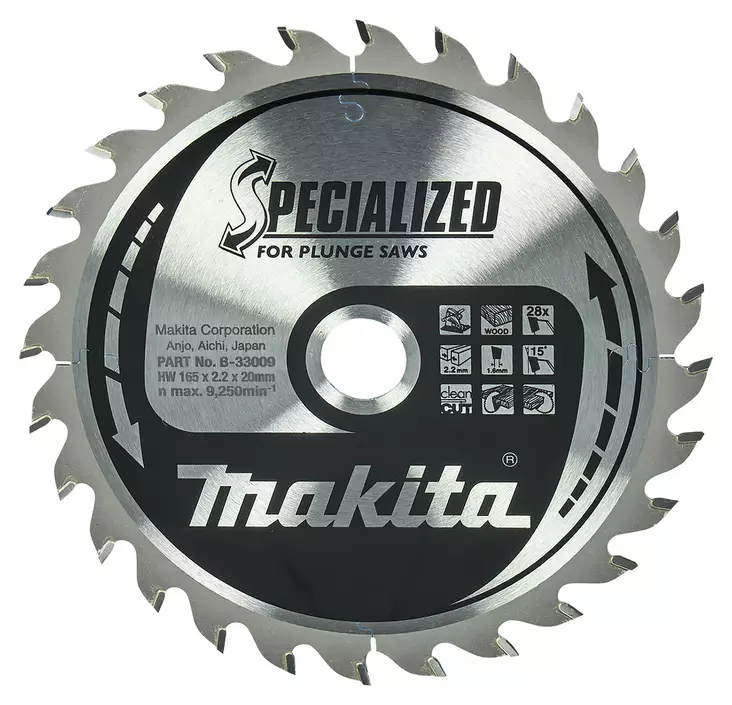 MAKITA Pyörösahanterä 165 x 20 x 2,2 mm, Z-28 puulle B-33009 - Käsipyörösahojen terät - 088381421874 - 1