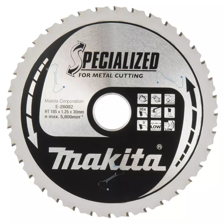 MAKITA Pyörösahanterä 185 x 30 x 1,25 mm, Z-36 metallille 12-32 mm E-26082 - Makita Käsipyörösahojen terät - 197050366894 - 1