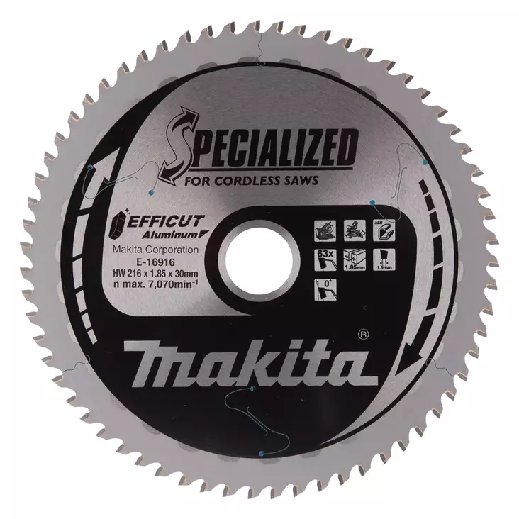 MAKITA Pyörösahanterä 216x30x1,85mm, Z-63 alumiinille EFFICUT E-16916 - Jiiri- ja pöytäsahojen terät - 088381791854 - 1