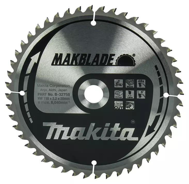 MAKITA Pyörösahanterä HM 190 mm, Z-48 B-32758 / B-08953 - Makita Jiiri- ja pöytäsahojen terät - 088381336994 - 5