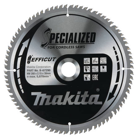 MAKITA Pyörösahanterä HM 260 mm, Z-80 B-67290 - Jiiri- ja pöytäsahojen terät - 088381541015 - 3