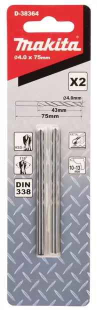 MAKITA Metalliporanterä HSS-R 4,00 x 75 mm, 2 kpl D-38364 - Makita Metalliporanterät - 088381398855 - 2