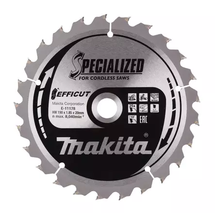 MAKITA Pyörösahanterä 190 x 20 x 1,85 mm, Z-25 puulle E-11178 - Makita Jiiri- ja pöytäsahojen terät - 088381581875 - 3