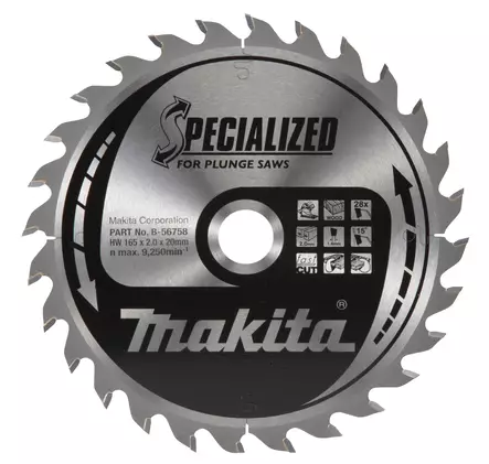 MAKITA Pyörösahanterä HM 165 mm, Z-28 B-56758 / B-56699 - Makita Käsipyörösahojen terät - 088381534765 - 5