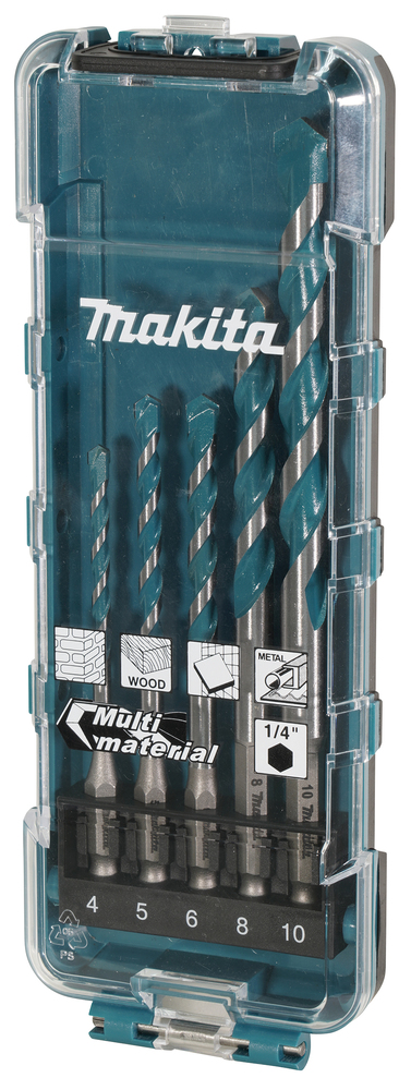 MAKITA Monikäyttöporanteräsarja 1/4" Hex 4-10 mm 5-osainen E-16732 - Poranterä- ja konekärkisarjat - 088381786645 - 1