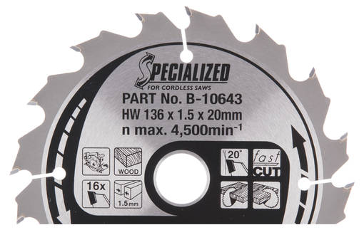 MAKITA Pyörösahanterä HM 136 mm, Z-16 B-33532 / B-10643 - Käsipyörösahojen terät - 088381347815 - 2