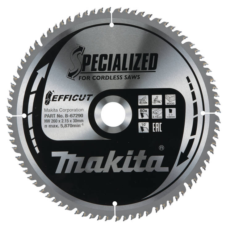 MAKITA Pyörösahanterä HM 260 mm, Z-80 B-67290 - Jiiri- ja pöytäsahojen terät - 088381541015 - 3