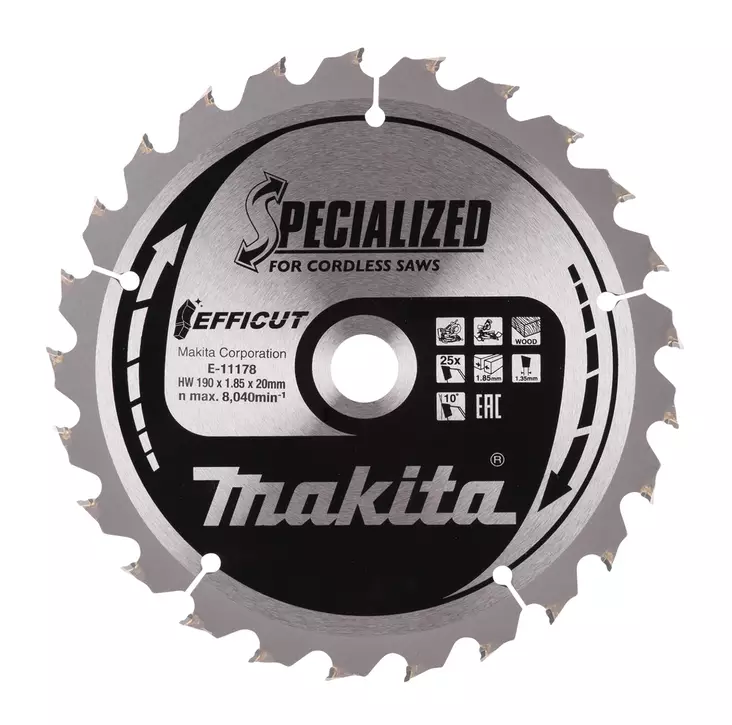 MAKITA Pyörösahanterä 190 x 20 x 1,85 mm, Z-25 puulle E-11178 - Makita Jiiri- ja pöytäsahojen terät - 088381581875 - 3