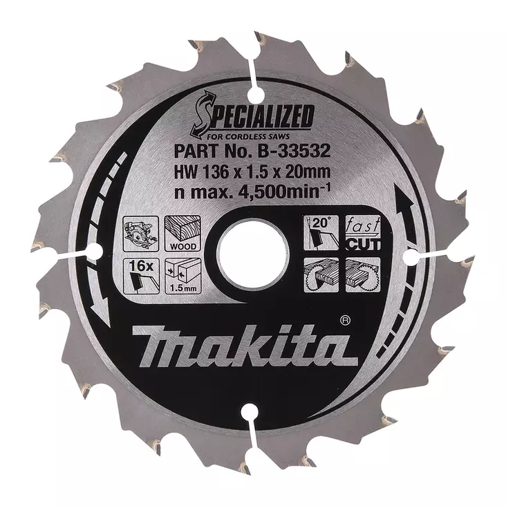 MAKITA Pyörösahanterä HM 136 mm, Z-16 B-33532 / B-10643 - Makita Käsipyörösahojen terät - 088381347815 - 5