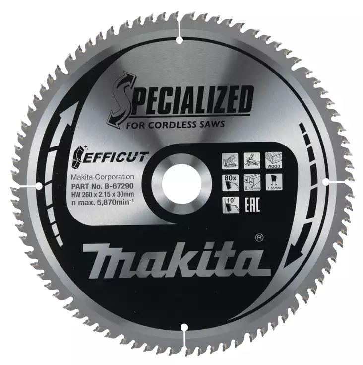 MAKITA Pyörösahanterä HM 260 mm, Z-80 B-67290 - Makita Jiiri- ja pöytäsahojen terät - 088381541015 - 3