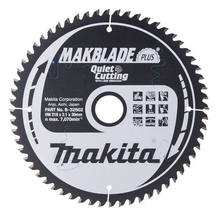 MAKITA Pyörösahanterä HM 216 mm, Z-60 B-32502 / B-08676 - Jiiri- ja pöytäsahojen terät - 088381336666 - 5