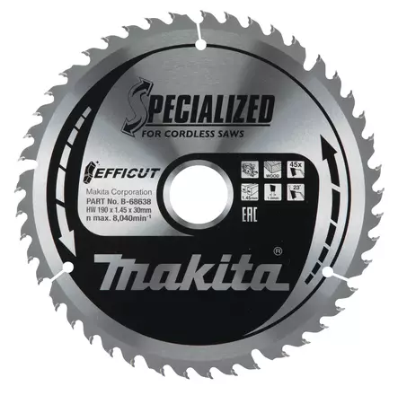 MAKITA Pyörösahanterä HM 190 mm, Z-45 B-68638 - Makita Käsipyörösahojen terät - 088381546966 - 4