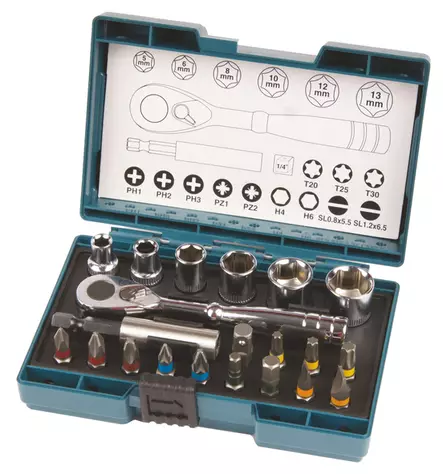 MAKITA Ruuvikärkisarja 21-osaa räikällä ja hylsyillä B-54081 - Makita Poranterä- ja konekärkisarjat - 088381476966 - 1