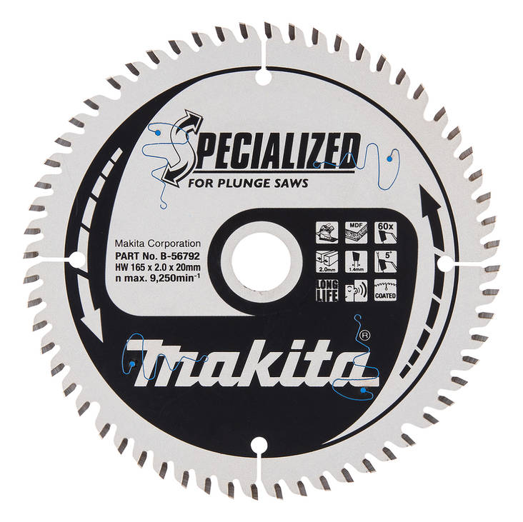 MAKITA Pyörösahanterä HM 165 mm, Z-60 B-56792 - Käsipyörösahojen terät - 088381534796 - 5