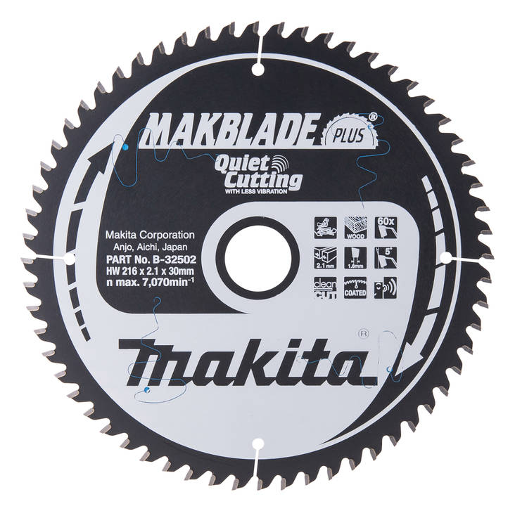 MAKITA Pyörösahanterä HM 216 mm, Z-60 B-32502 / B-08676 - Jiiri- ja pöytäsahojen terät - 088381336666 - 5