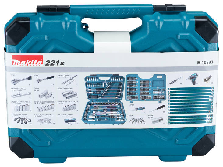 MAKITA Työkalu- ja tarvikesarja 221-osaa E-10883 - Makita käsityökalut - 088381581486 - 1