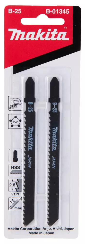 MAKITA Pistosahanterä 75 mm HSS, B25, kovapuu, paksut metallilevyt ja kovat muovit, 2 kpl B-01345 - Makita Pistosahanterät - 088381117456 - 1