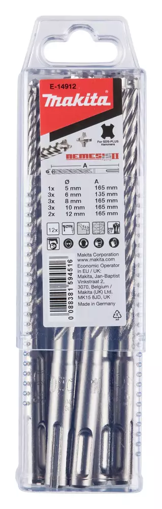 MAKITA Poranteräsarja SDS-PLUS, 4-leikkuinen Nemesis2, 12-osaa E-14912 - SDS-Plus poranterät 4-leikkuset - 088381594516 - 1