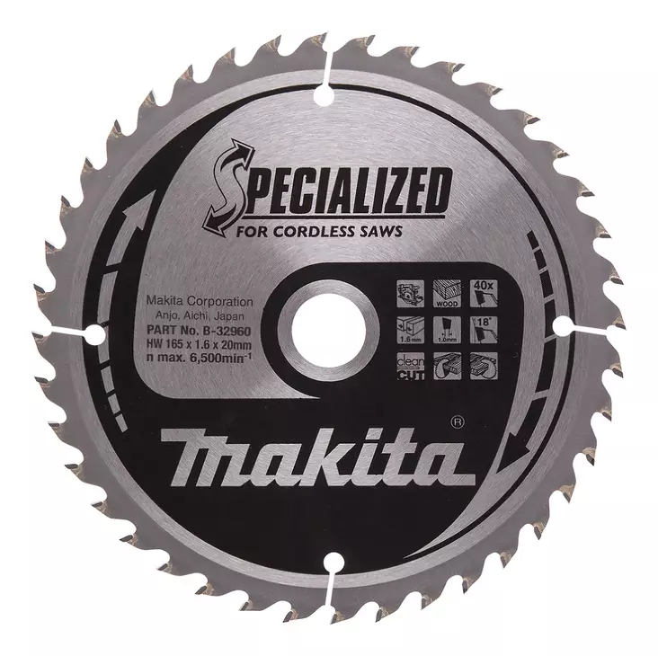 MAKITA Pyörösahanterä HM 165 mm, Z-40 B-32960 - Makita Käsipyörösahojen terät - 088381421836 - 5