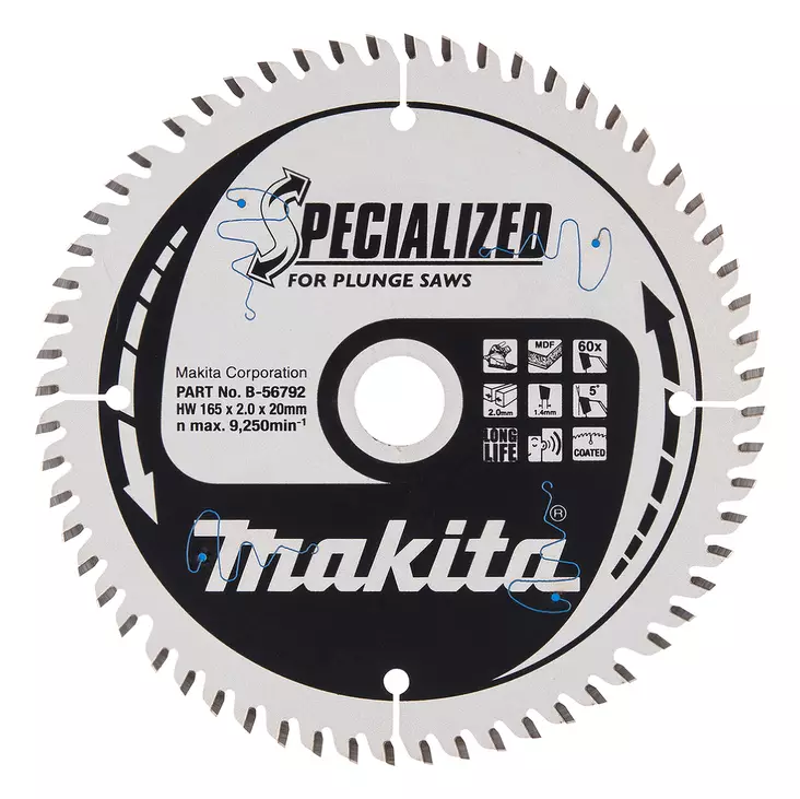 MAKITA Pyörösahanterä HM 165 mm, Z-60 B-56792 - Makita Käsipyörösahojen terät - 088381534796 - 5