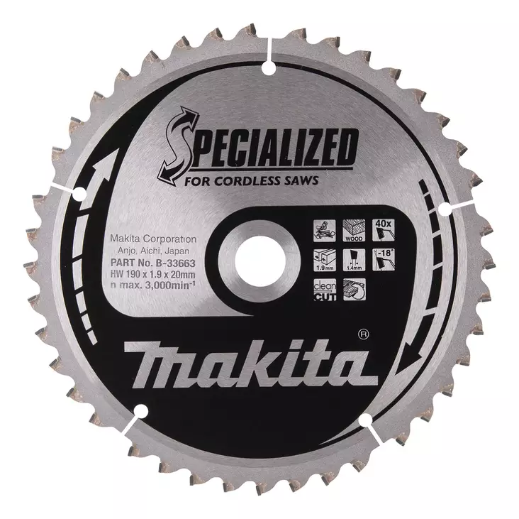 MAKITA Pyörösahanterä HM 190 mm, Z-40 B-33663 / B-20694 - Makita Jiiri- ja pöytäsahojen terät - 088381397506 - 5