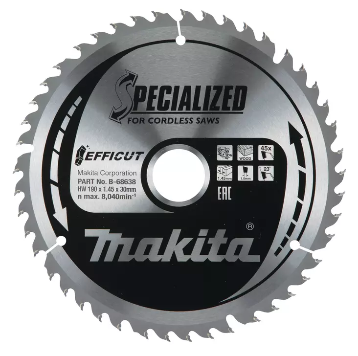 MAKITA Pyörösahanterä HM 190 mm, Z-45 B-68638 - Makita Käsipyörösahojen terät - 088381546966 - 4
