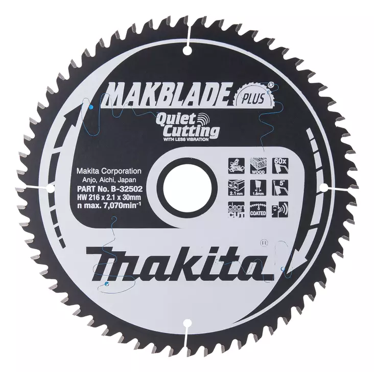 MAKITA Pyörösahanterä HM 216 mm, Z-60 B-32502 / B-08676 - Makita Jiiri- ja pöytäsahojen terät - 088381336666 - 5