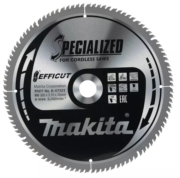MAKITA Pyörösahanterä HM 305 mm, Z-100 B-67321 - Makita Jiiri- ja pöytäsahojen terät - 088381541046 - 5