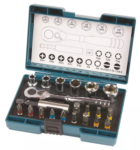 MAKITA Ruuvikärkisarja 21-osaa räikällä ja hylsyillä B-54081 - Makita Poranterä- ja konekärkisarjat - 088381476966 - 1