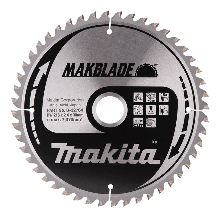 MAKITA Pyörösahanterä HM 216 mm, Z-48 B-32764 / B-08969 - Jiiri- ja pöytäsahojen terät - 088381337007 - 5