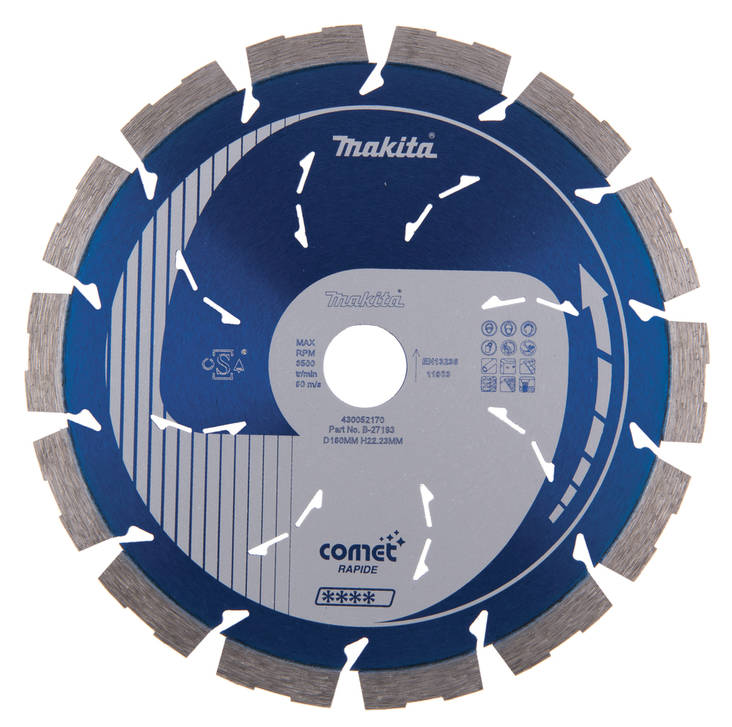 MAKITA Timanttikatkaisulaikka 180x22,23mm, Comet Rapid, segmenttikorkeus 10mm, jäähdytysreiät B-27193 - Timanttilaikat, -kupit ja terät - 088381411127 - 1