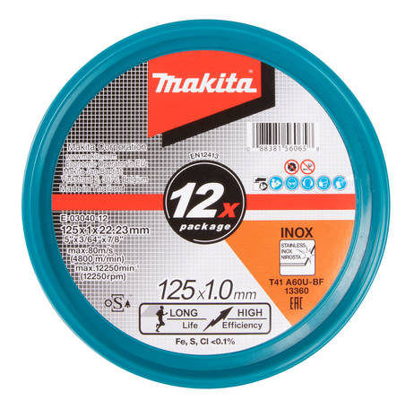 MAKITA Katkaisulaikka 125 x 1,0 mm, 12 kpl E-03040-12 - Laikat - 088381560658 - 2