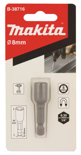 MAKITA Kuusiohylsy 8 x 50 mm - 1/4", magneetilla B-38716 - Makita Konekärjet ja bitsinpitimet - 088381433358 - 2