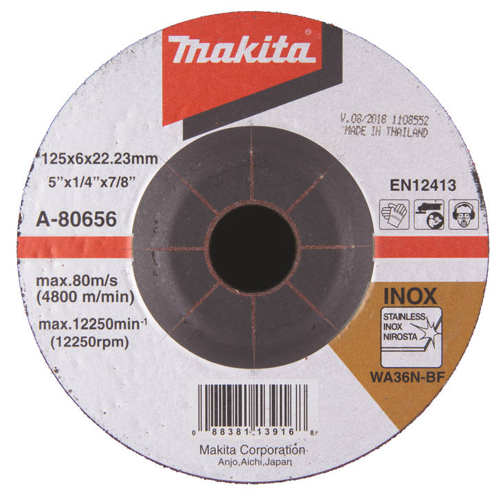 MAKITA Hiomalaikka metalli 125x6,0 mm, RST (INOX), punainen A-80656 - Laikat - 088381139168 - 1