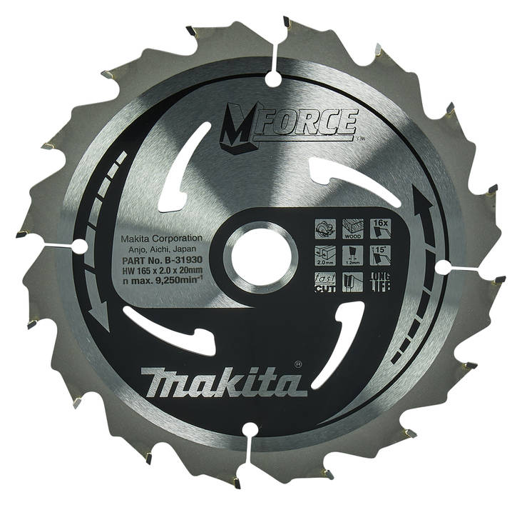 MAKITA Pyörösahanterä HM 165 mm, Z-16 B-31930 / B-07901 - Käsipyörösahojen terät - 088381335898 - 5