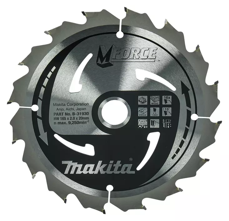 MAKITA Pyörösahanterä HM 165 mm, Z-16 B-31930 / B-07901 - Makita Käsipyörösahojen terät - 088381335898 - 5