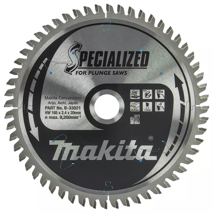 MAKITA Pyörösahanterä HM 165 mm, Z-56 B-33021 - Käsipyörösahojen terät - 088381421898 - 1