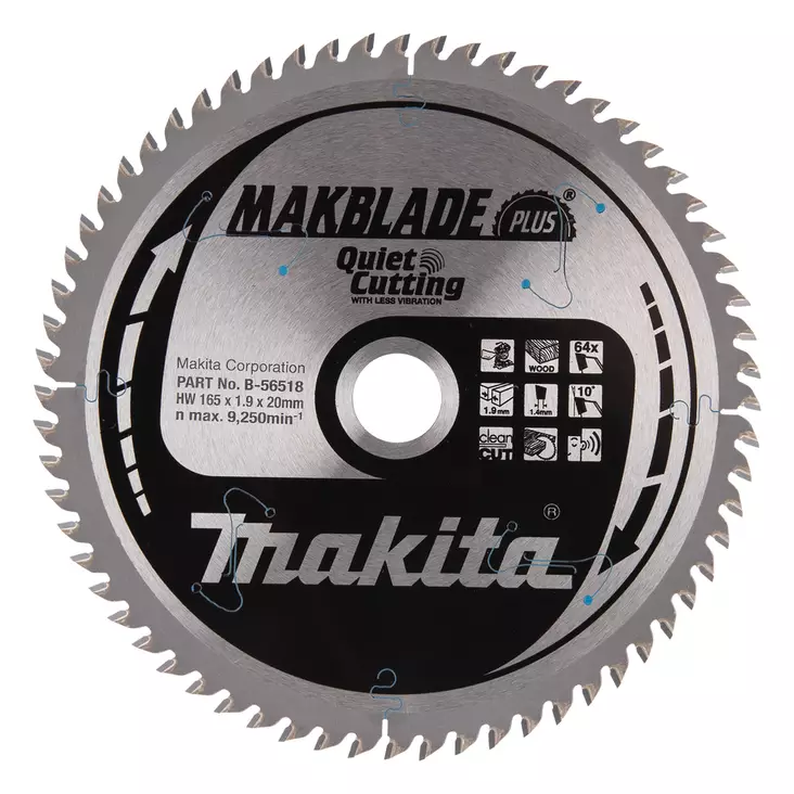 MAKITA Pyörösahanterä HM 165 mm, Z-64 B-56518 - Makita Jiiri- ja pöytäsahojen terät - 088381490528 - 4