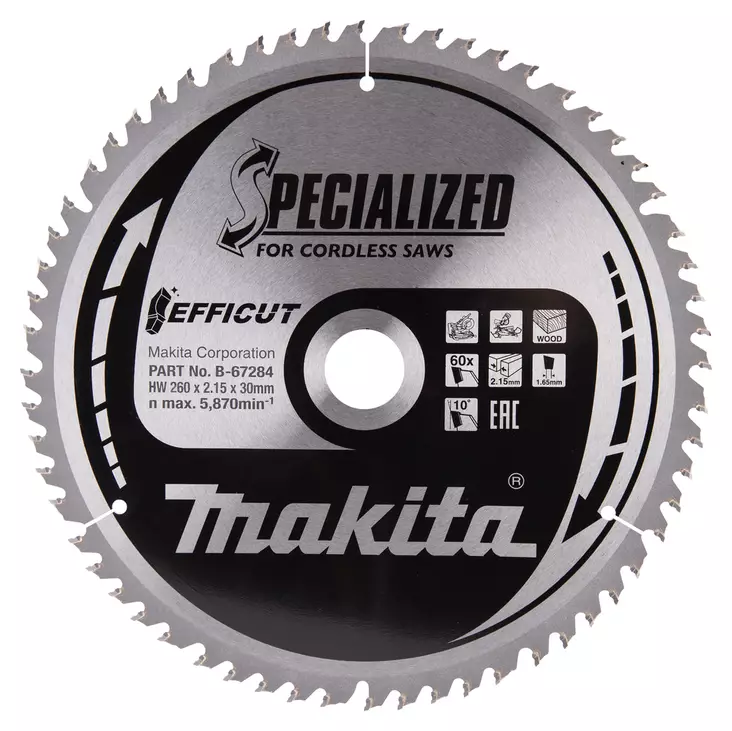 MAKITA Pyörösahanterä HM 260 mm, Z-60 B-67284 - Makita Jiiri- ja pöytäsahojen terät - 088381541008 - 3