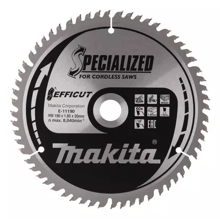 MAKITA Pyörösahanterä 190 x 20 x 1,85 mm, Z-60 puulle E-11190 - Makita Jiiri- ja pöytäsahojen terät - 088381581899 - 3