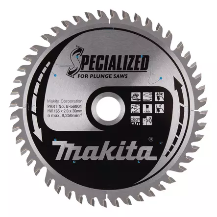 MAKITA Pyörösahanterä HM 165 mm, Z-48 B-56801 / B-56742 - Makita Käsipyörösahojen terät - 088381534819 - 5