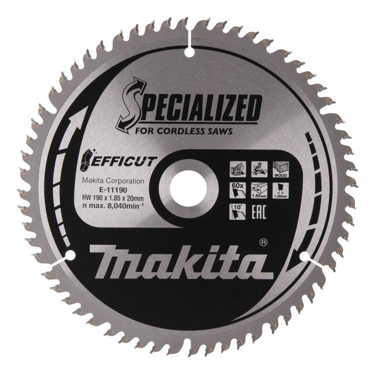 MAKITA Pyörösahanterä 190 x 20 x 1,85 mm, Z-60 puulle E-11190 - Jiiri- ja pöytäsahojen terät - 088381581899 - 3