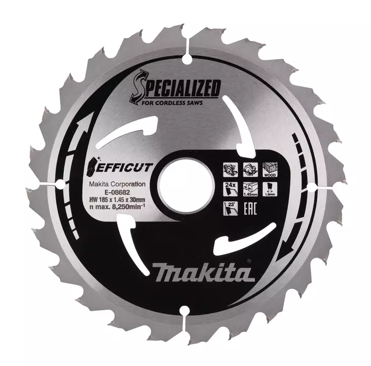 MAKITA Pyörösahanterä 185 x 30 x 1,45 mm, Z-24 puulle, Efficut E-08682 - Makita Käsipyörösahojen terät - 088381579049 - 3